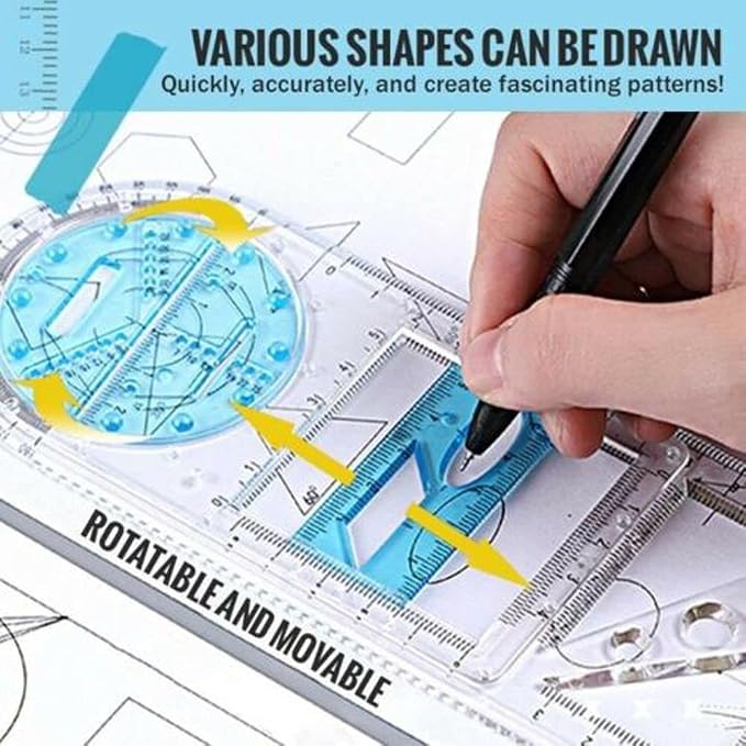 1PCS Multifunctional Geometric Ruler Geometric Drawing Template Measuring Tool