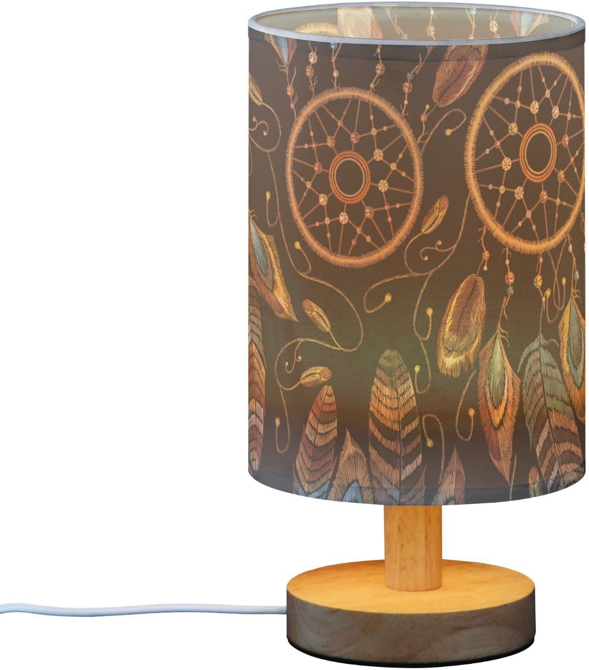 Table Lamp Native American Indian Dream Catcher Magic Ethnic Dreamcatcher Nightstand Lamp with Wood Base Fabric Lamp Shade Bedside Desk Lamp for Living Room Bedroom Kids Room Office