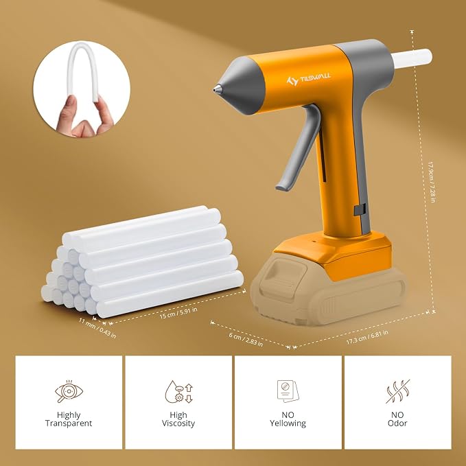 Tilswall 100W Cordless Hot Glue Gun, Compatible