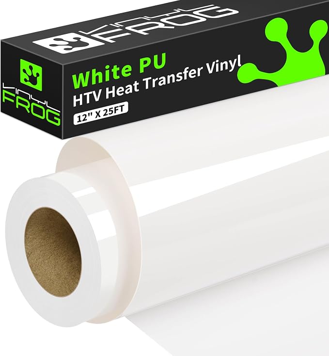 VINYL FROG White Heat Transfer Vinyl Roll 12" x25ft White Iron on Vinyl | White