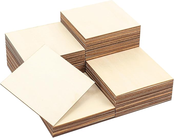 100 Pcs 5 Inch Wood Squares for Crafts, 1/8 inch Thick Plywood Wooden Sheets