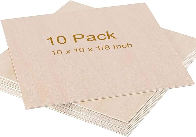 10 PCS 10 x 10 x 1/8 Inch Basswood Sheets, Thin Wood Sheets, Square Unfinished