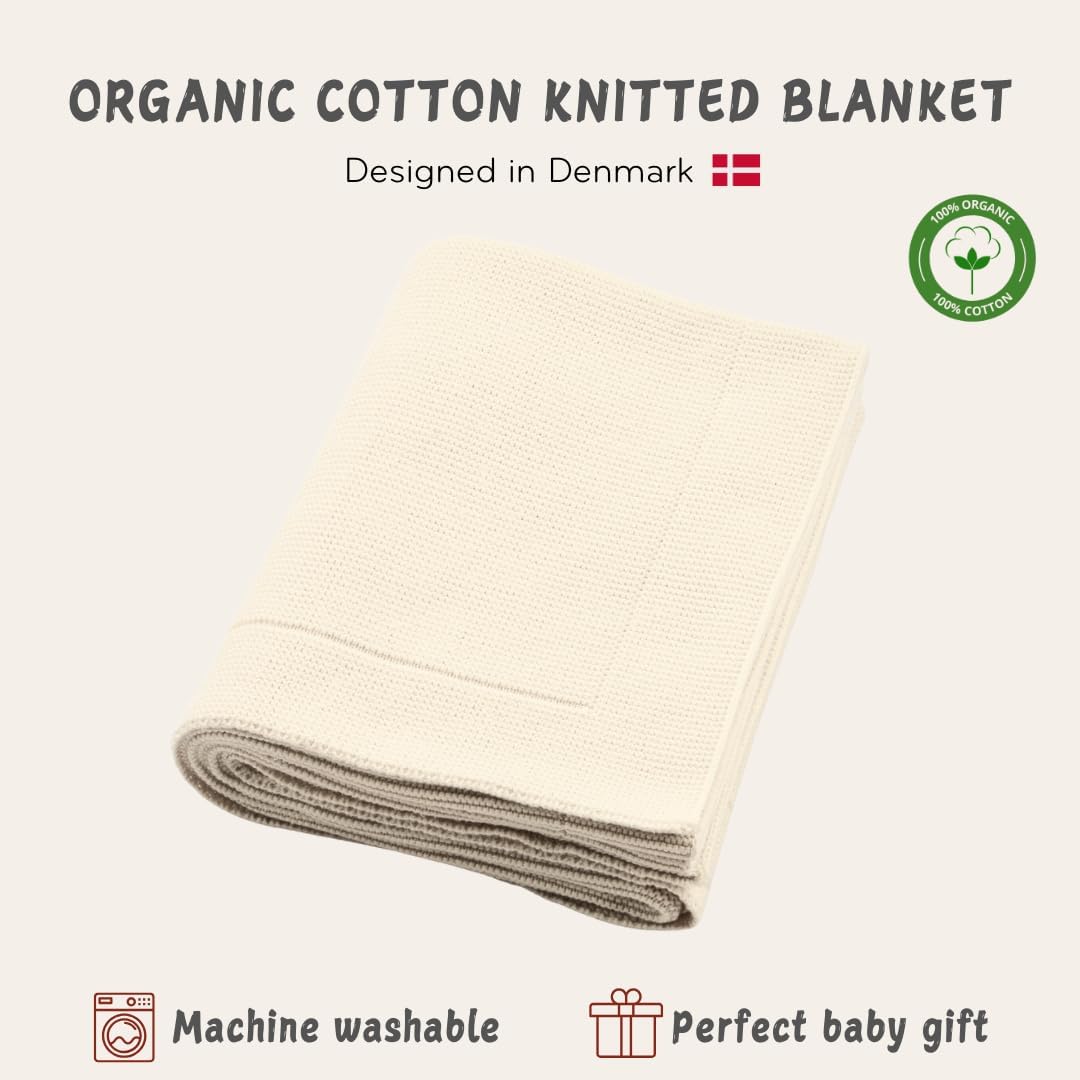Knitted Organic Cotton Baby Blanket- Swaddle Blanket, 30" x 40" Soft Receiving Blanket for Newborn