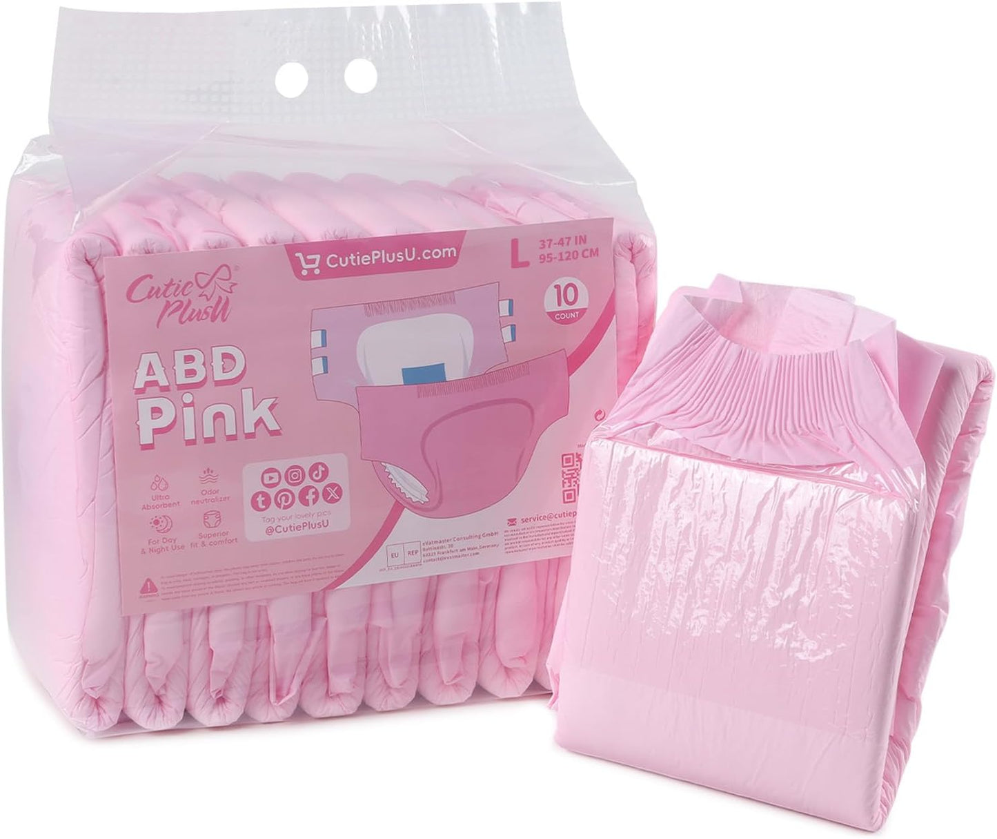 CutiePlusU Disposable Adult Diaper Heavy Absorption Dry Surface Adult Diapers All Night- Pink 10 Pieces