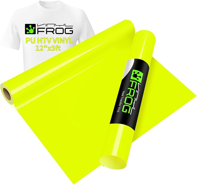 VINYL FROG Neon Yellow Heat Transfer Vinyl Roll 12" x5ft Matte HTV Vinyl | Neon