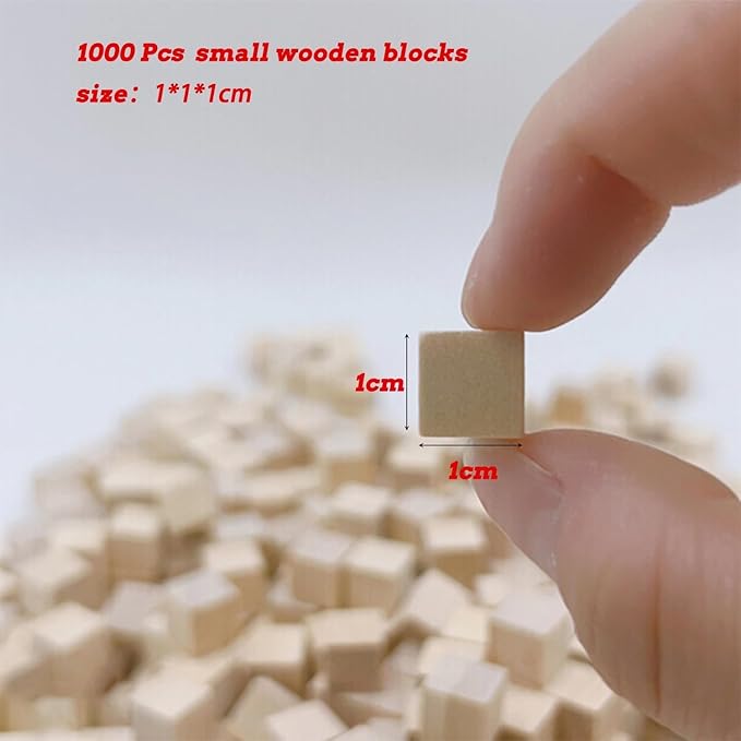 1000Pcs Wooden Blocks for Crafts, Unfinished Wood Cubes, 1cm Natural Pine Small