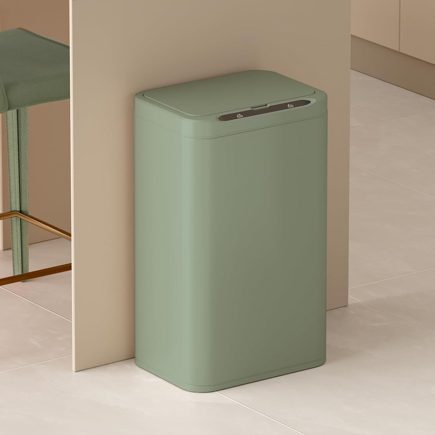ELPHECO Stainless Steel Office Trash Can Motion Sensor Garbage Can Touchless Smart Trash Can Automatic Waste Bin for Kitchen, Office, Bathroom (Avocado Green, 6.6 Gallons), 2AA