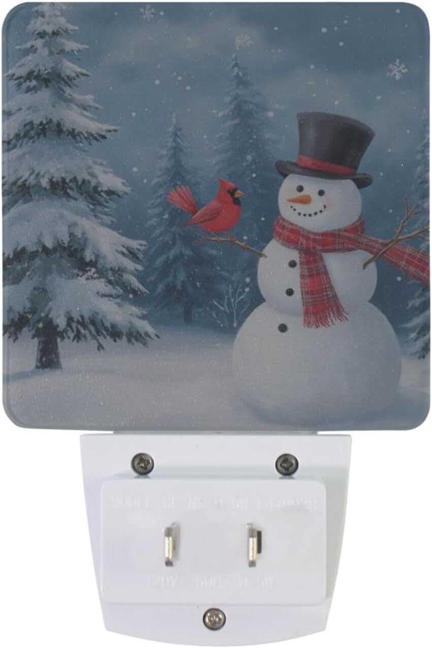 Aslsiy Night Light for Kids Cute Snowman Red Bird Forest (2) Plug in Wall Lamp LED Dusk to Dawn Sensor Energy Saving Nightlight for Boys Girls Men Women