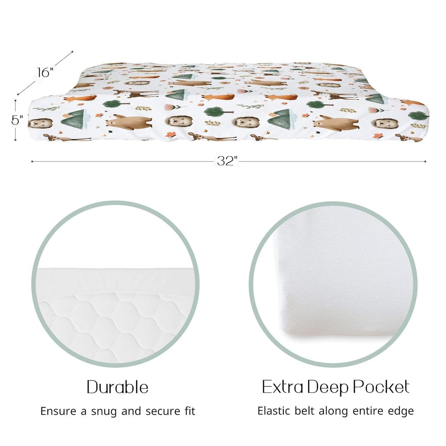 HawSkgFub Boho Animals Changing Pad Cover for Baby Girls Boys, Natural Forest Bear Deer Fox Diaper Change Table Covers, Soft Stretchy Safe Snug Fitted Changing Mat Sheets Fit 32"/34" x 16"