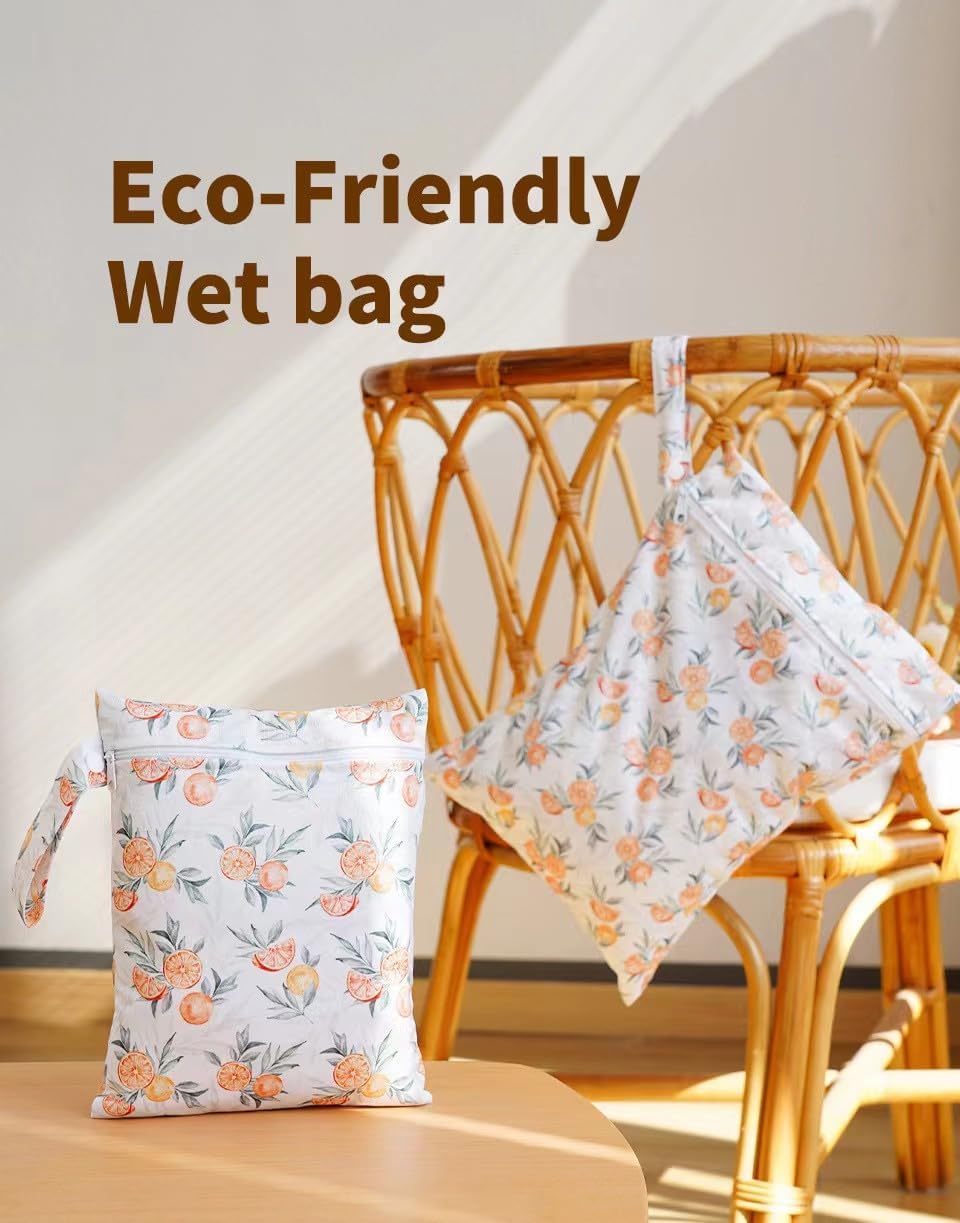 2 Sizes Wet Bags, Waterproof Storage Bag for Baby Diapers and Pump Parts, Reusable Diaper Bag with Zippered Pockets and Handle, Travel Bags, Beach, Pool, Gym Bag for Swimsuits & Wet Clothes, Set of 2