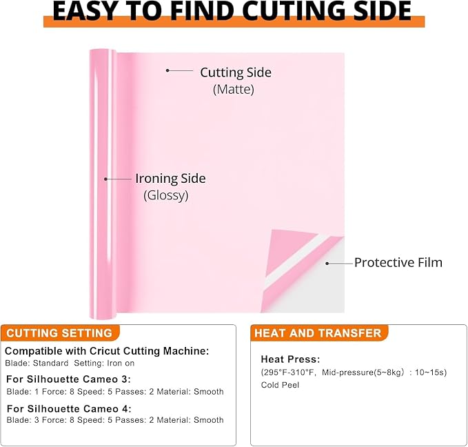 HTVRONT Pink Heat Transfer Vinyl Rolls