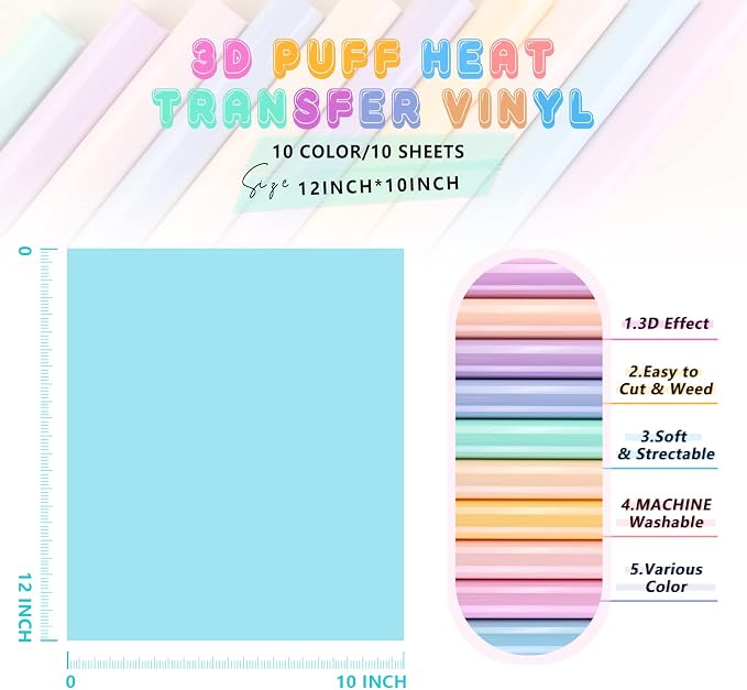 Tintnut Candy Color Puff Heat Transfer Vinyl, easy cut & weed, stretch washable
