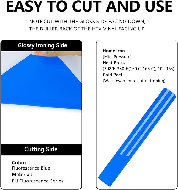 FUNKAKA Fluorescent Blue HTV Heat Transfer Vinyl Rolls