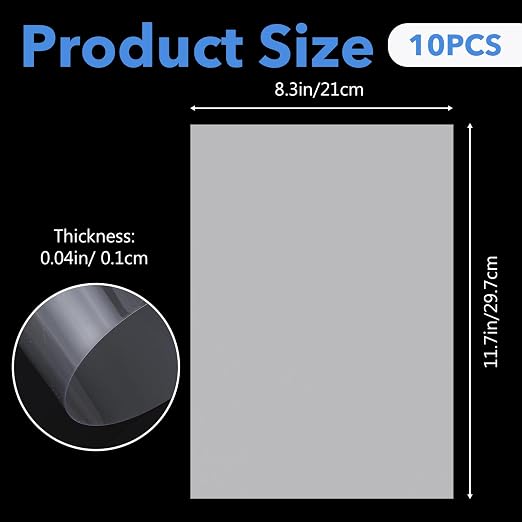10PCS Clear Plastic Sheets Clear PVC Flexible Plastic Board Sheet | 8.25 x