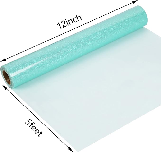 guangyintong Heat Transfer Vinyl Glow Glitter Cyan HTV Rolls, Glitter Cyan HTV