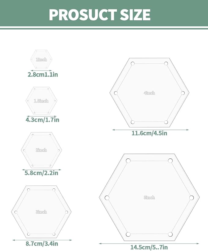6 PCS Hexagon Templates Quilting 1", Acrylic Quilting Templates