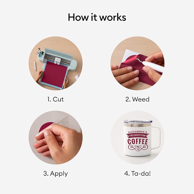 Cricut Premium Permanent Vinyl, Dark Red - 4ft Roll | Compatible