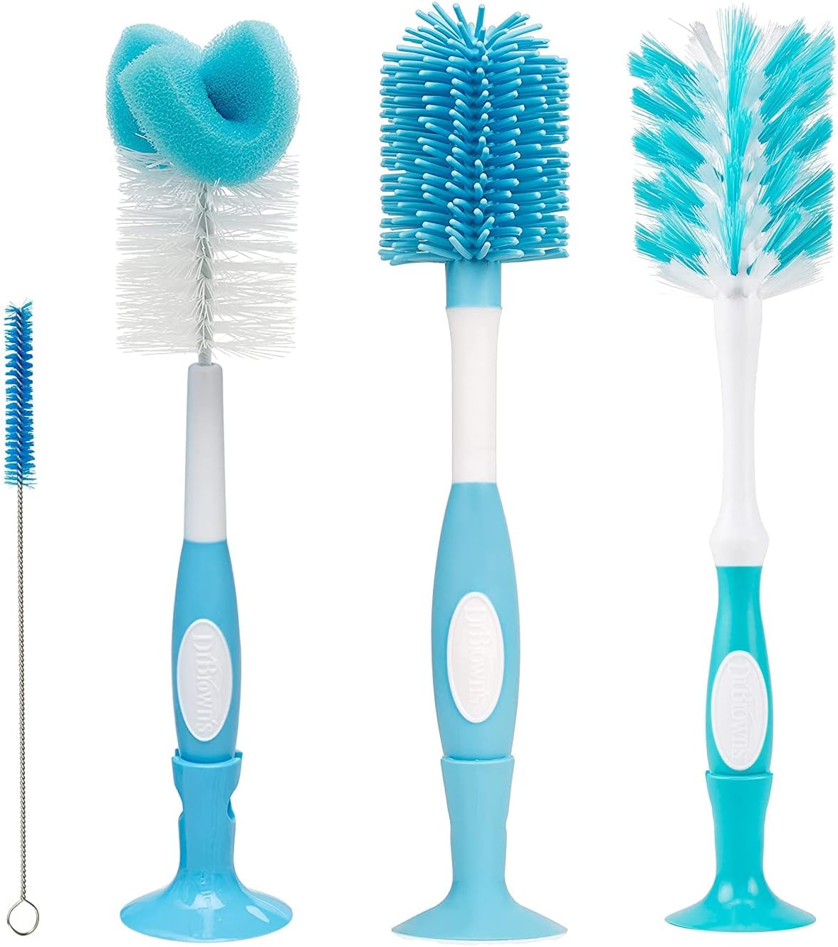 Dr. Brown's Baby Bottle and Nipple Brush Deluxe Cleaner, Soft Touch, and Sponge Brushes, Blue Variety Pack, 3 Count