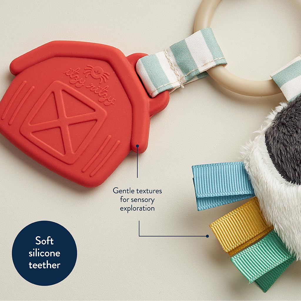 Itzy Ritzy Infant Toy & Teether - Itzy Pal Baby Teething Toy Includes Lovey, Crinkle Sound, Textured Ribbons & Silicone Teether for Newborn (Cow)