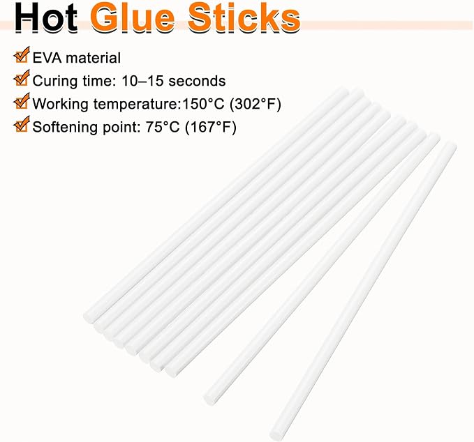 HARFINGTON 10pcs Hot Glue Sticks 0.28" Dia x 9.84" Long EVA Mini Hot Melt