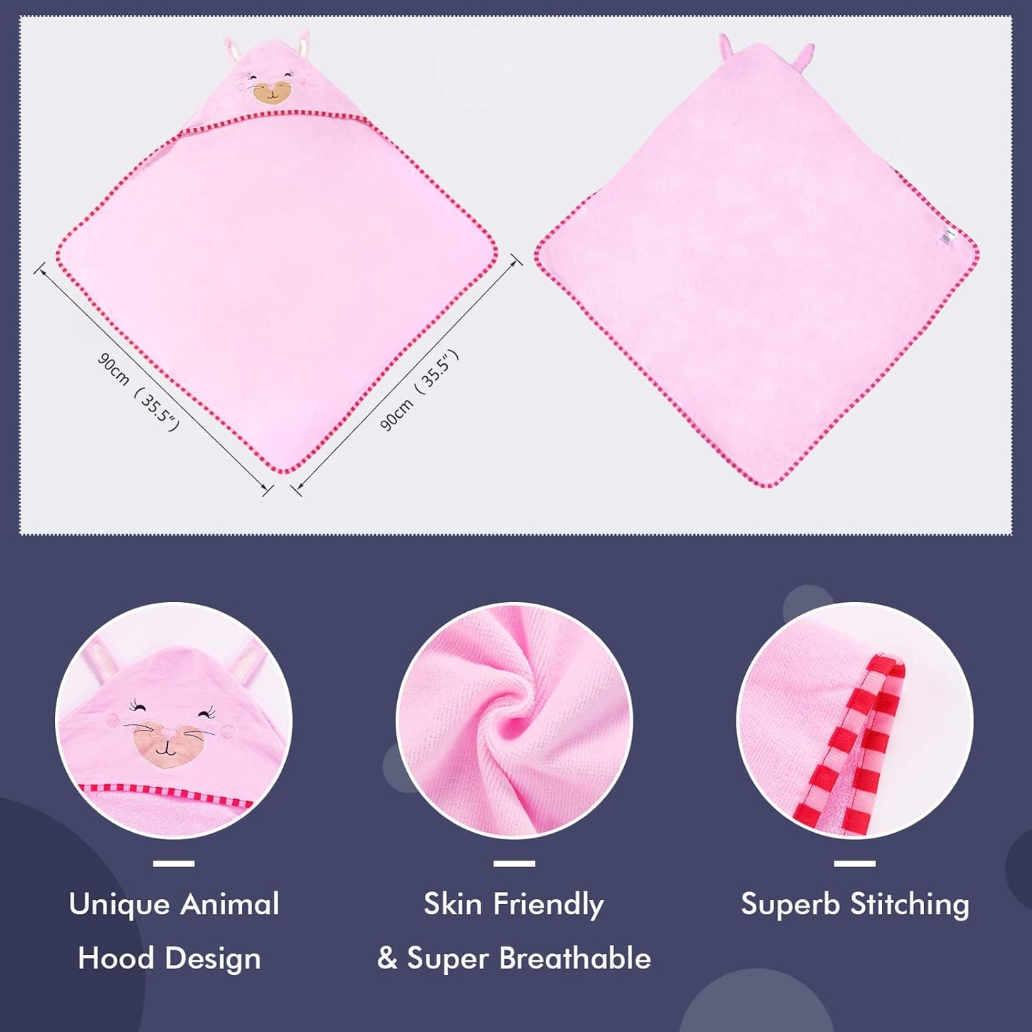 MICHLEY Animal Face Hooded Baby Towel Cotton Bathrobe for Boys Girls 0-6 Year Light Pink