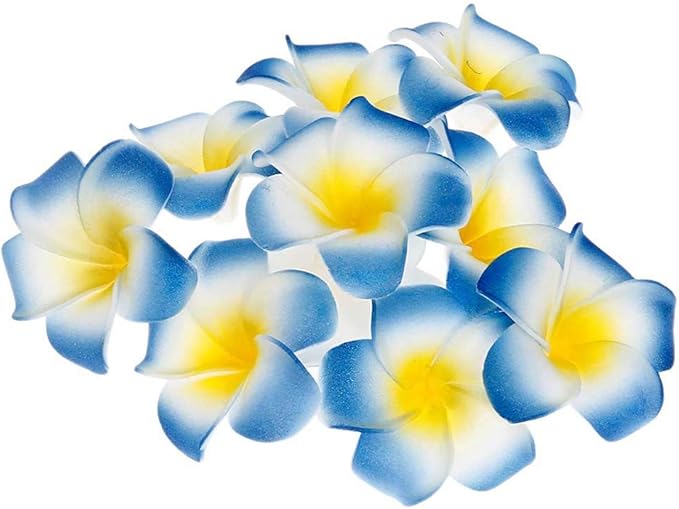 Pursuestar 100Pcs Blue Foam Hawaiian Frangipani Artificial Plumeria Flower
