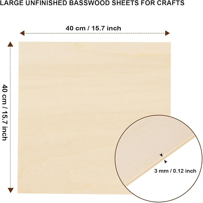 24 Pack Basswood Sheets for Crafts 16"x16"x1/8", 3mm Thick Plywood Sheets Board