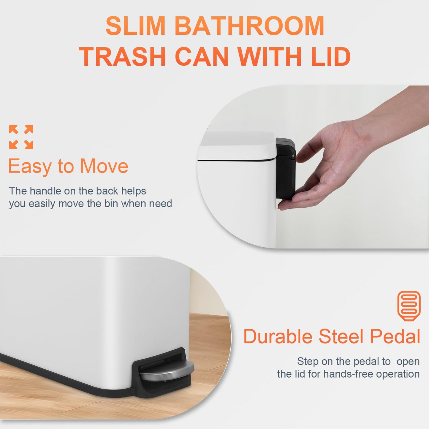 PayLessHere 1.3 Gallon Stainless Steel Slim Trash Can with Foot Pedal and Removable Inner Bucket for Bathroom, Kitchen, or Bedroom