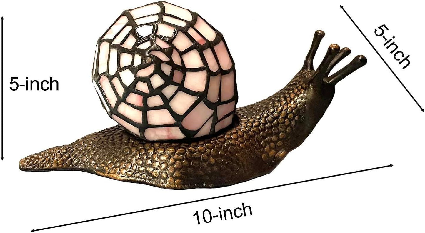 Bieye L10962 Land Snail Tiffany Style Stained Glass Accent Table Lamp for Home Decoration (Pink, 10" D x 5" W x 5" H)