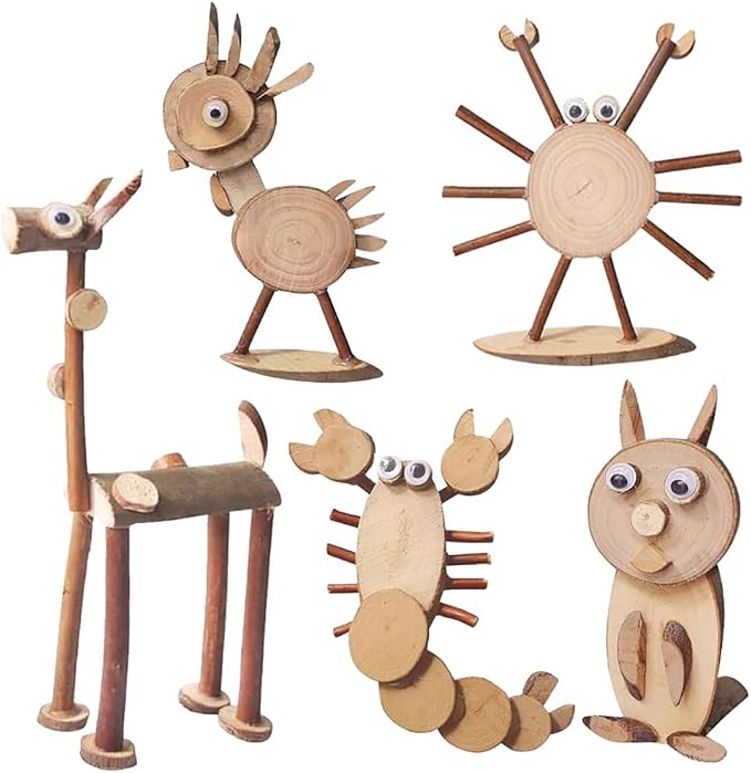 Natural Wood Craft Kit Tiny Unfinished Wooden Slices Assorted Shape Wood Pieces
