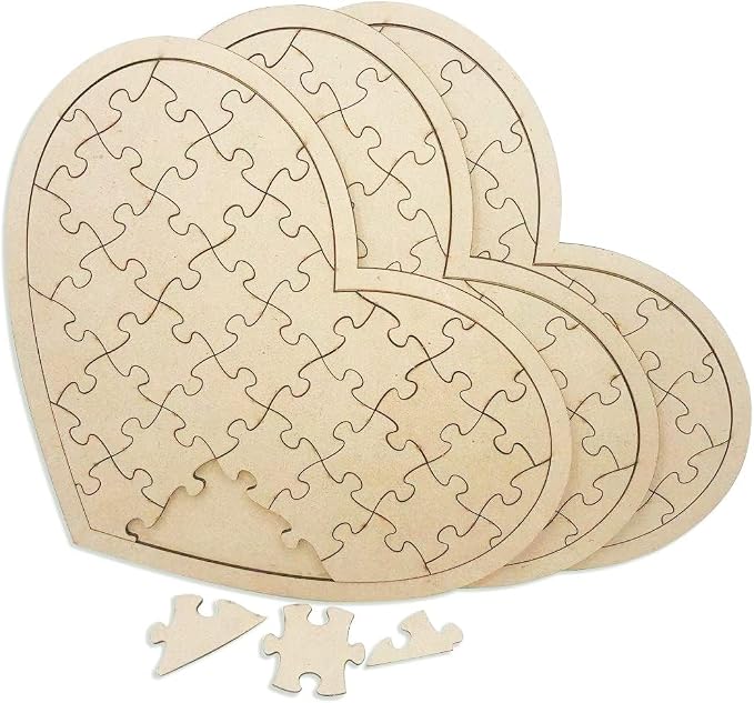 3 Pack Blank Wooden Heart Shaped Jigsaw Puzzle 11.2x8.4 Inch Unfinished Wooden