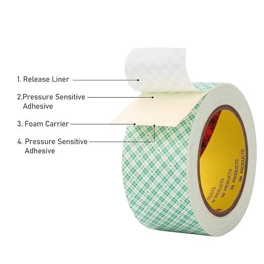 3M Double Sided Foam Tape 1" x 10Ft 2 Pack White | Double Coated Urethane