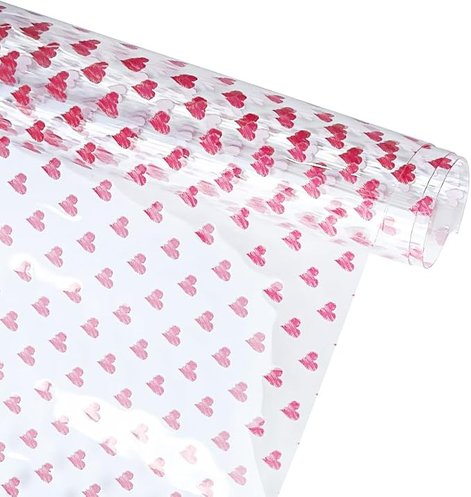 ONEART | Red Heart Printed TPU Jelly Faux Leather 12 x 53 inches Transparent
