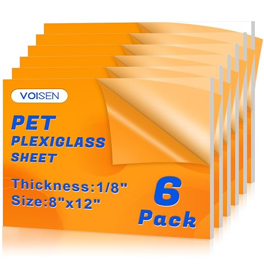 VOISEN 6 Pack Plexiglass Sheets 1/8 Inch Thick, Display Cases, Sneeze Guard