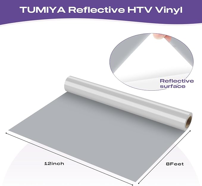 TUMIYA Heat Transfer Vinyl Reflective Light Gray HTV Roll, Reflective HTV Vinyl