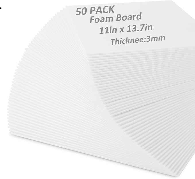 50 Pack White Foam Board for Projects, 11 x 13.7Inch Foam Core Baking Board Mat