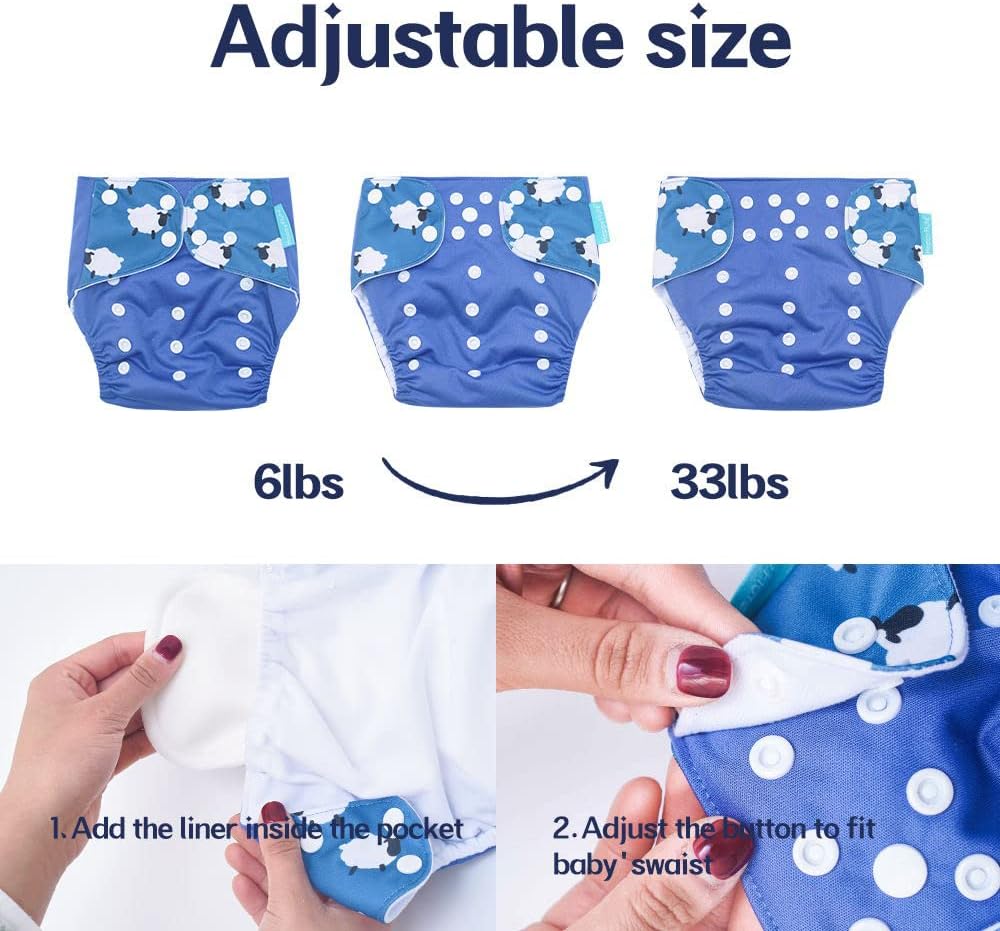 HappyFlute 4 Sets Newborn Baby Cloth Pocket Diapers One Size Adjustable Reusable for Baby Boys and Girls(No Inserts,Yellow)