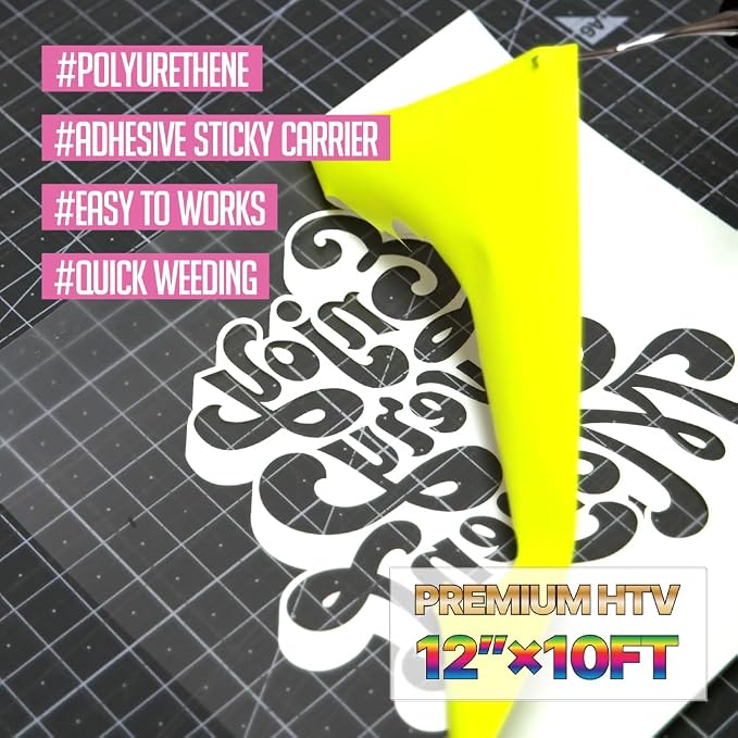 PU Heat Transfer Vinyl 12"×10ft Roll Neon Yellow – HTV