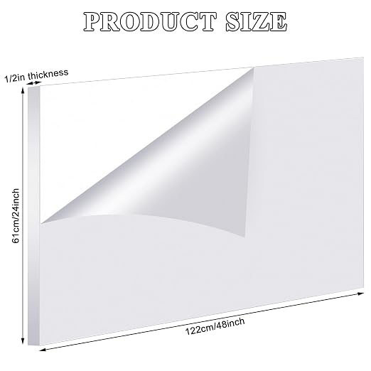 Roowest 1 Pcs 24 x 48 Inch, 1/2 Inch Thick Clear Acrylic Sheets Plastic