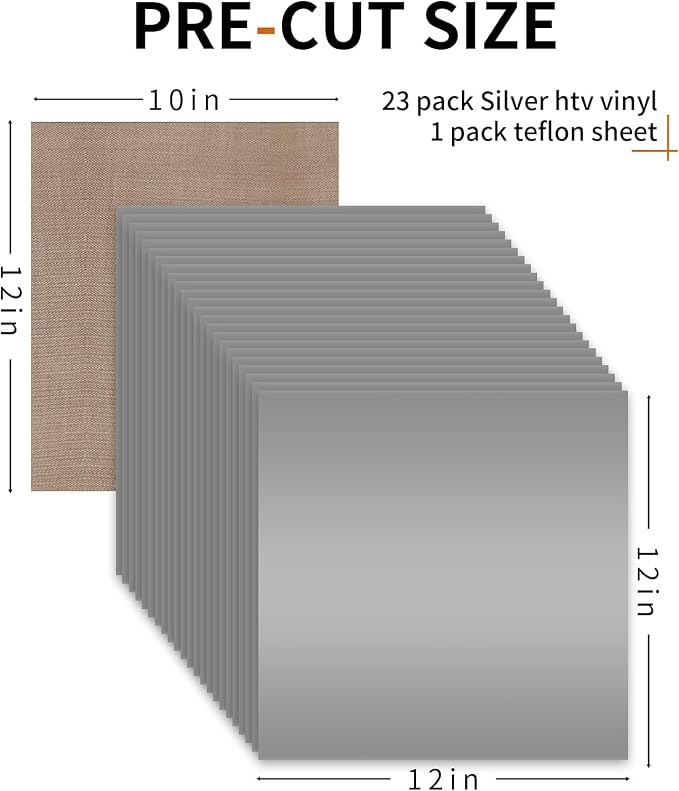 HTVRONT Silver HTV Heat Transfer Vinyl: 24 Pack 12"x12" Iron on Vinyl Sheet |