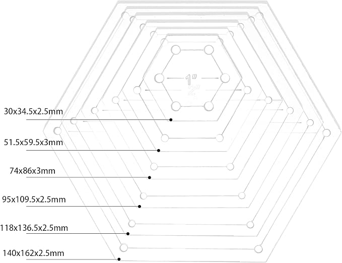BENECREAT 6Pcs Mixed Sizes Hexagon Quilting Template Transparent Pressure Plate