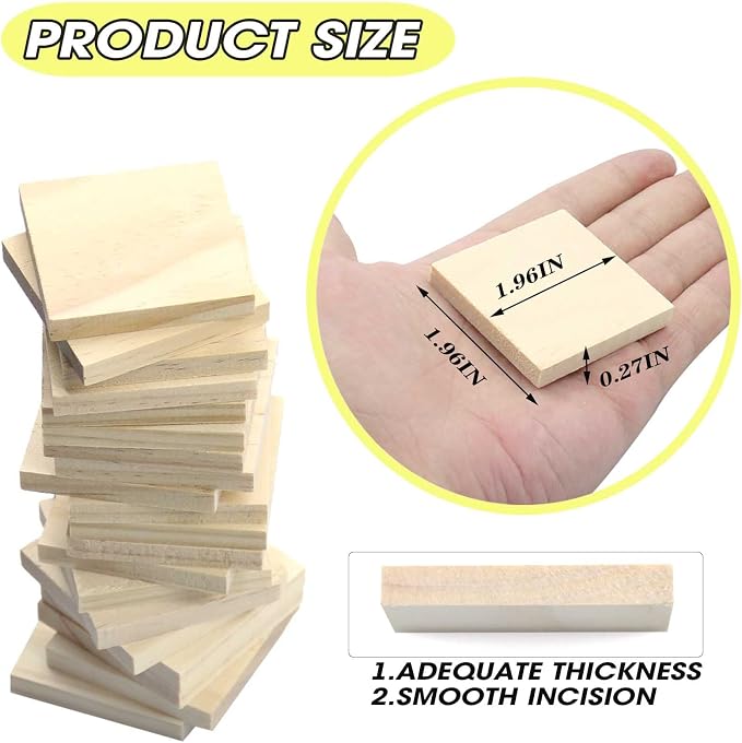 30PCS Wooden Squares for Crafts, 1/4 Inch Thick Natural Blank Square Blocks