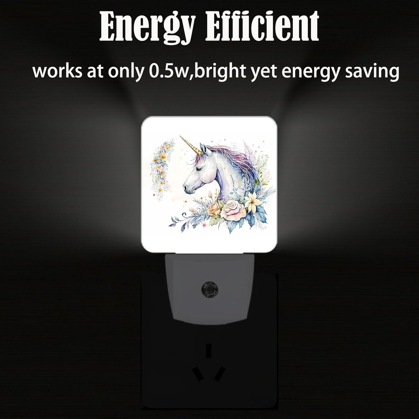 Watercolor Magic Unicorn and Flowers Night Light,Plug-in Night Lights with Dusk to Dawn Sensor for Stairway,Hallway,Bedroom Sleep Friendly Ideal for Women/Girls/Boys Gift,0.5w