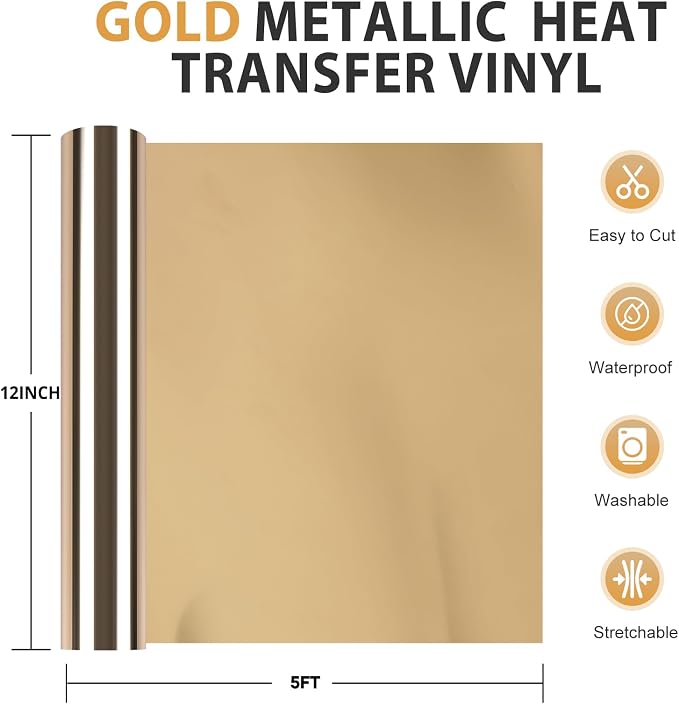 HTVRONT Gold Chrome Heat Transfer Vinyl