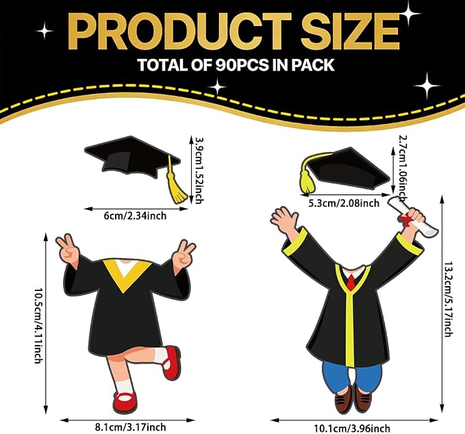 90 Set Graduation Hat Gown Cutout Graduation Bulletin Board Decoration Black