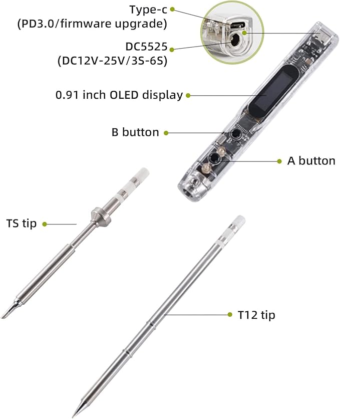 SEQURE SI012 Soldering Iron, 68W Electric Soldering Iron Kit Adjustable Temperature 212°F-842°F, 8S Fast Heating, Digital OLED, Auto Sleep, 19V Power Adapter, 2 Soldering Tips Portable Welding Tool