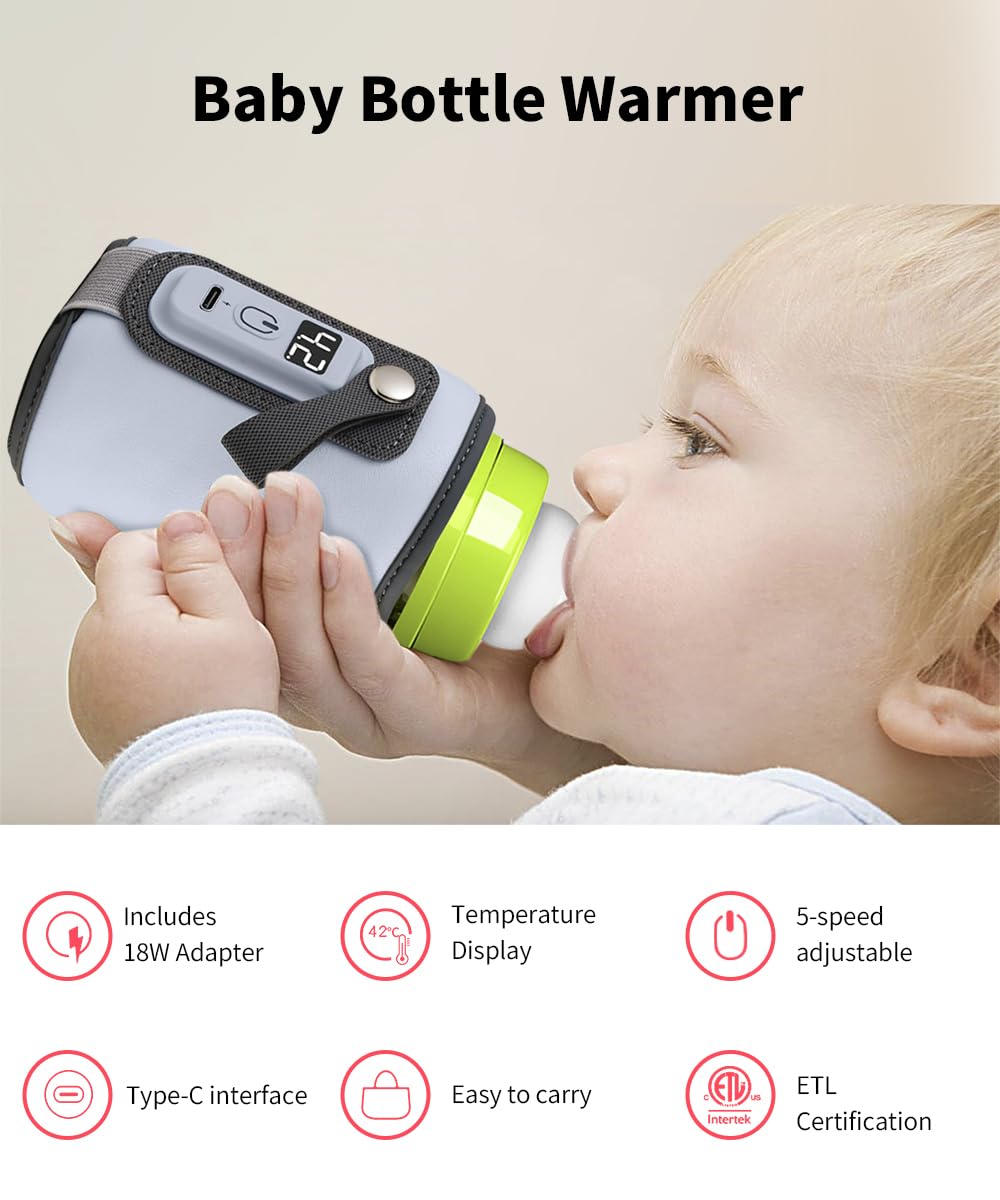 Bottle Warmer, Baby Milk Warmer with 5-Speed Temperature Control, Stable Constant Warming with LED Display, USB Powered with 18W Adapter, Suitable for Home and Travel (Blue-us)