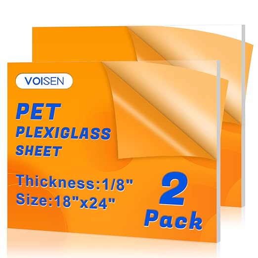 VOISEN 2 Pack Plexiglass Sheets 1/8 Inch Thick, Display Cases, Sneeze Guard