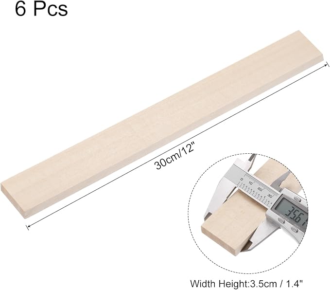 MECCANIXITY 6pcs Wood Sticks, 3/8"x 1.4" x 12" Rectangle Wooden Cube Wood