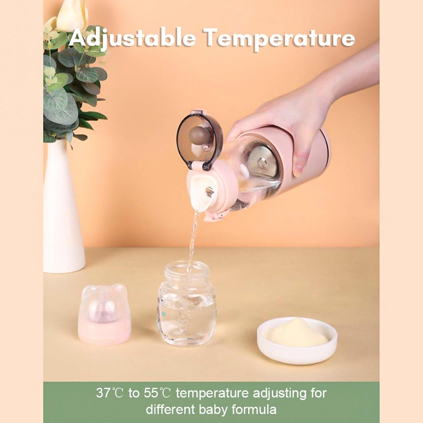 Portable Bottle Warmer, 300 ml Rechargeable Bottle Warmer,Travel Bottle Warmer,LED Display Baby Flask for Vehicle car Airplane (Pink)